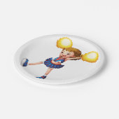 Cheerleader mit gelben Poms Pappteller (Schrägansicht)