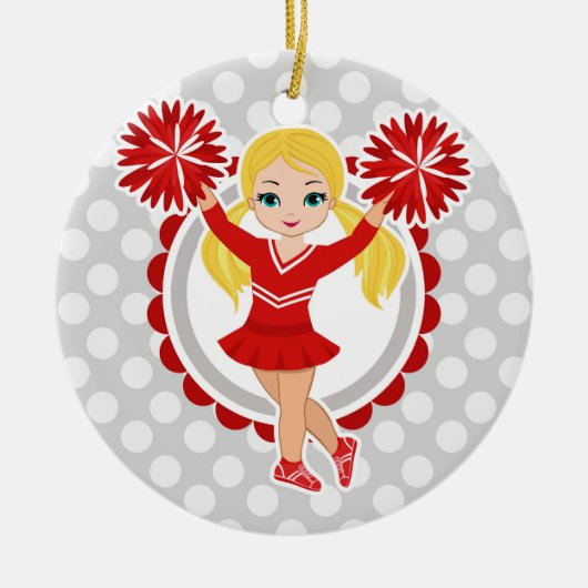 Cheerleader - Niedlich Red Blonde Cheer Keramik Ornament (Vorne)