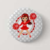 Cheerleader - Niedlicher Brünetter Roter Cheer Button (Vorderseite)