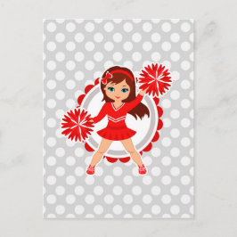 Cheerleader - Niedlicher Brünetter Roter Cheer Postkarte