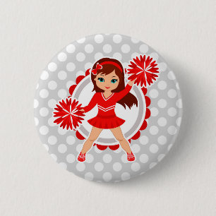 Cheerleader - niedlicher roter brünetter Beifall Button