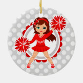 Cheerleader - niedlicher roter brünetter Beifall Keramik Ornament (Hinten)