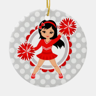 Cheerleader - Niedlicher Rotschwarzer Haarburst Keramik Ornament