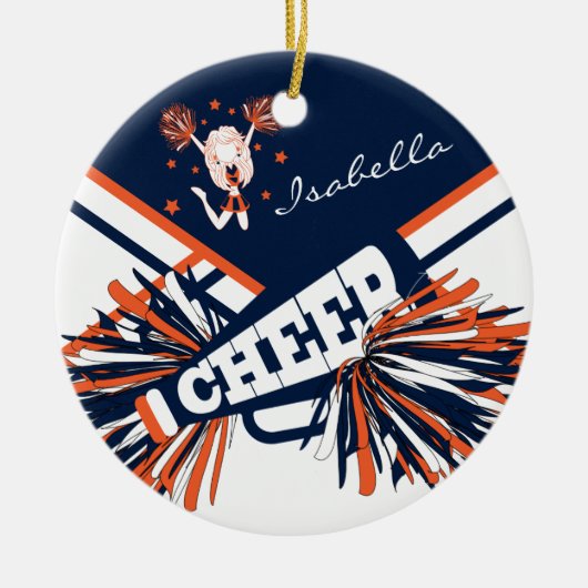 Cheerleader - Orange, White und Navy Blue Keramik Ornament (Vorne)
