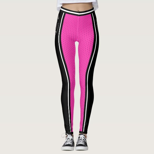 Cheerleader Pink Black Wide Strike Varsity Sport Leggings (Vorderseite)