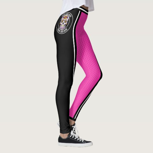 Cheerleader Pink Black Wide Strike Varsity Sport Leggings (Rechts)