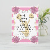 Cheerleader Pink | Gold Girl Birthday Party Einladung (Stehend Vorderseite)
