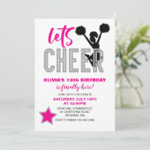 Cheerleader Pink Silver Black Cheer Geburtstag Einladung (Stehend Vorderseite)