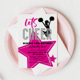 Cheerleader Pink Silver Black Cheer Geburtstag Einladung