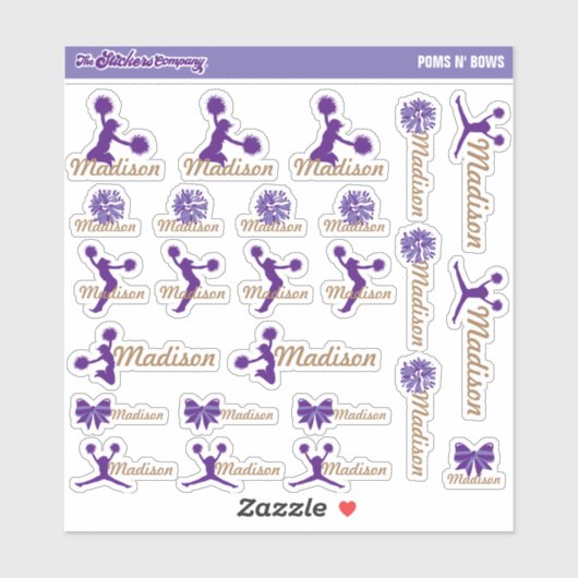 Cheerleader Pom Labels Personalisiert | Schule (Blatt)