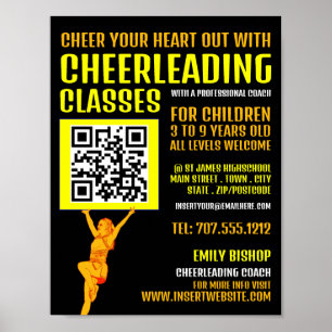 Cheerleader QR Code Sign, Cheerleader Classes Poster