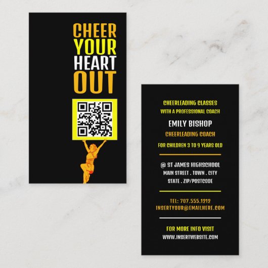 Cheerleader QR Code Sign, Cheerleader Coach Visitenkarte (Vorne/Hinten)