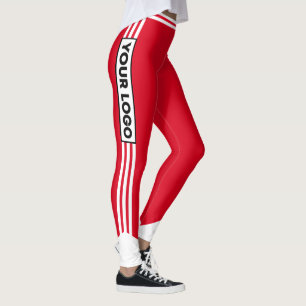 Cheerleader Red White Strip Team Logo Sport Leggings