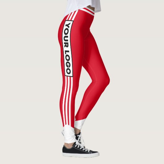 Cheerleader Red White Strip Team Logo Sport Leggings (Rechts)