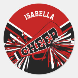 📣 Cheerleader - rot, schwarz und weiß Runder Aufkleber