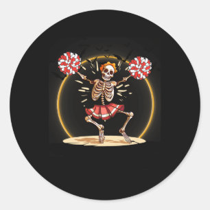 Cheerleader Skeleton Halloween Cheer Skeleton Che Runder Aufkleber