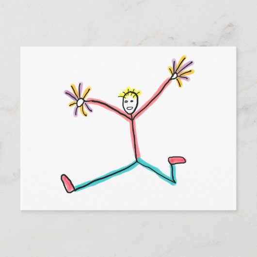 Cheerleader Springender Stockfigur Postkarte (Vorderseite)