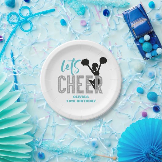 Cheerleader turquoise Silver Black Cheer Geburtsta Pappteller (Party)