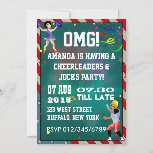 Cheerleader und Jocks Chalkboard Einladung (Vorderseite)