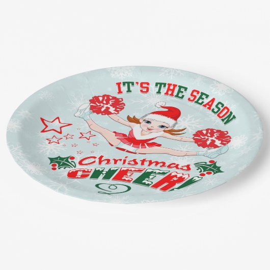 Cheerleader Weihnachten fröhlich Pappteller (Schrägansicht)