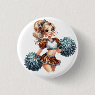 Cheerleaderin mit Tiermuster Button