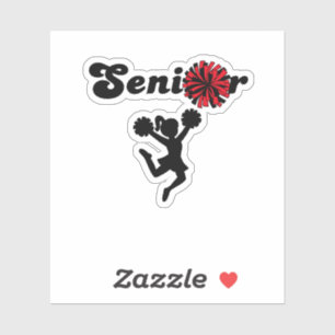 Cheerleaderin Senior Rot & Schwarze Pom Poms Aufkleber