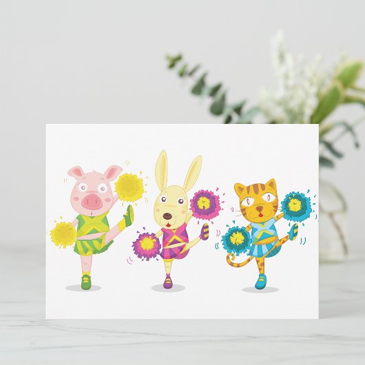 Cheerleading Animal Trio Pig Bunny and Cat Einladung