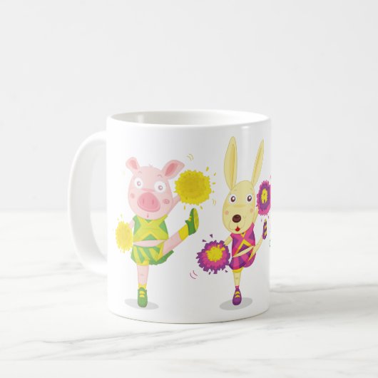 Cheerleading Animal Trio Pig Bunny and Cat Kaffeetasse (Vorderseite Links)
