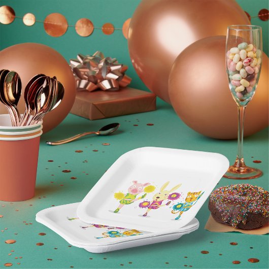 Cheerleading Animal Trio Pig Bunny and Cat Pappteller