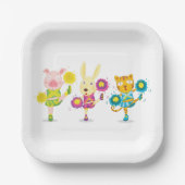 Cheerleading Animal Trio Pig Bunny and Cat Pappteller (Vorderseite)