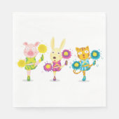 Cheerleading Animal Trio Pig Bunny and Cat Serviette (Vorderseite)