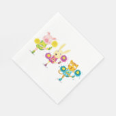 Cheerleading Animal Trio Pig Bunny and Cat Serviette (Ecke)