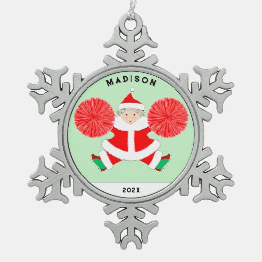 Cheerleading Christmas Collectible 2023 Schneeflocken Zinn-Ornament (Vorderseite)