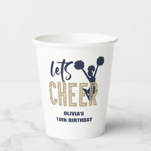 Cheerleading Gold und Navy Cheer Geburtstag Pappbecher