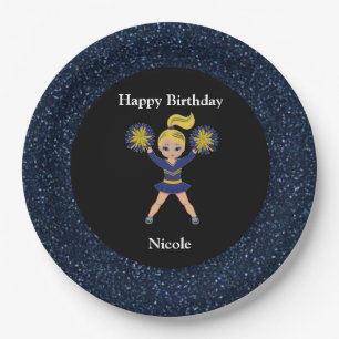 Cheerleading "Happy Birthday" Black Sparkle Pappteller