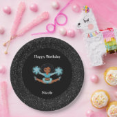 Cheerleading "Happy Birthday" Black Sparkle Pappteller (Party)