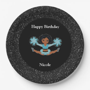 Cheerleading "Happy Birthday" Black Sparkle Pappteller