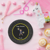 Cheerleading "Happy Birthday" Black Sparkle Pappteller (Party)