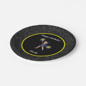 Cheerleading "Happy Birthday" Black Sparkle Pappteller (Schrägansicht)