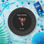 Cheerleading "Happy Birthday" Black Sparkle Pappteller (Party)
