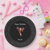 Cheerleading "Happy Birthday" Black Sparkle Pappteller (Party)