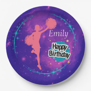 Cheerleading Happy Birthday Galaxy Personalisiert Pappteller