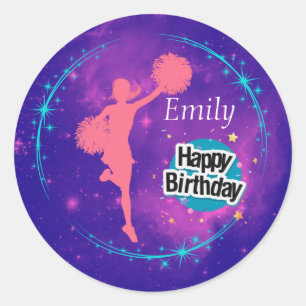 Cheerleading Happy Birthday Galaxy Personalisiert Runder Aufkleber