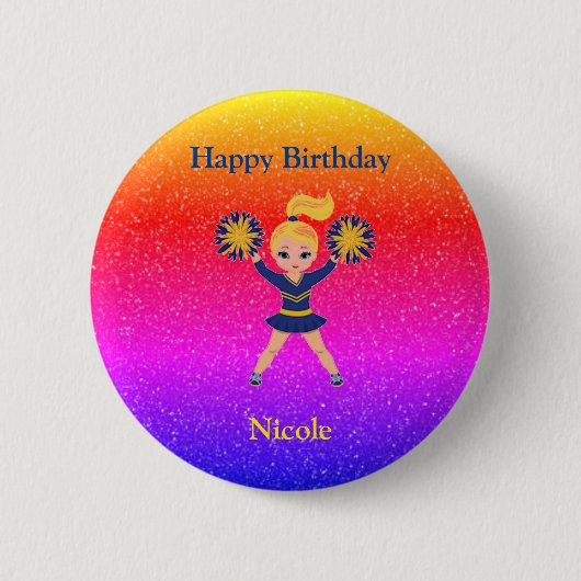 Cheerleading Happy Birthday Sparkle Button (Vorderseite)