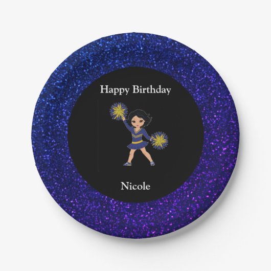 Cheerleading "Happy Birthday" Sparkle Pappteller (Vorderseite)