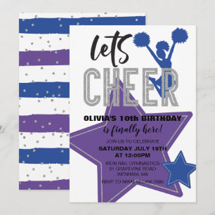 Cheerleading Lila Blau Cheer Geburtstag Einladung