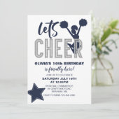 Cheerleading Navy und Silver Cheerday Einladung (Stehend Vorderseite)