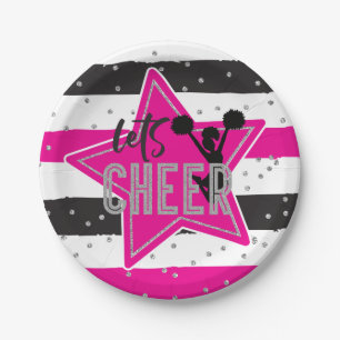 Cheerleading Pink Silber Schwarz Cheer Geburtstag Pappteller