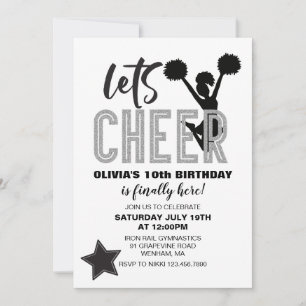 Cheerleading Silber und Schwarz Cheer Geburtstag Einladung