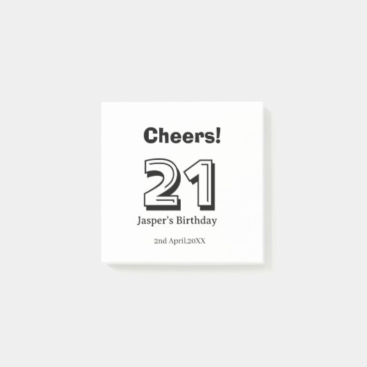Cheers 21 birthday bold letter name boy man gifts post-it klebezettel (Vorderseite)
